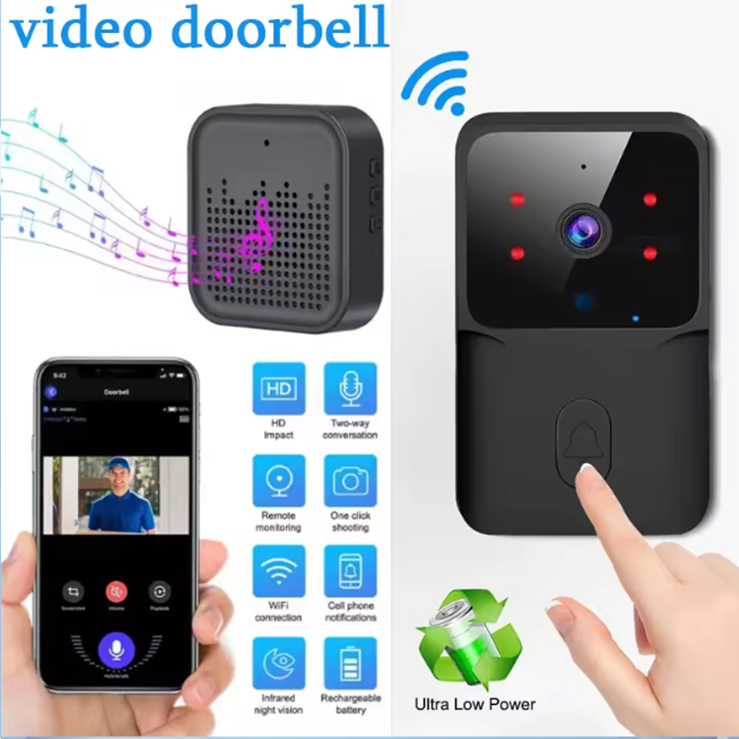 Smart Home Outdoor Camera - 2026 WiFi Video Doorbell 1080P Tuya
