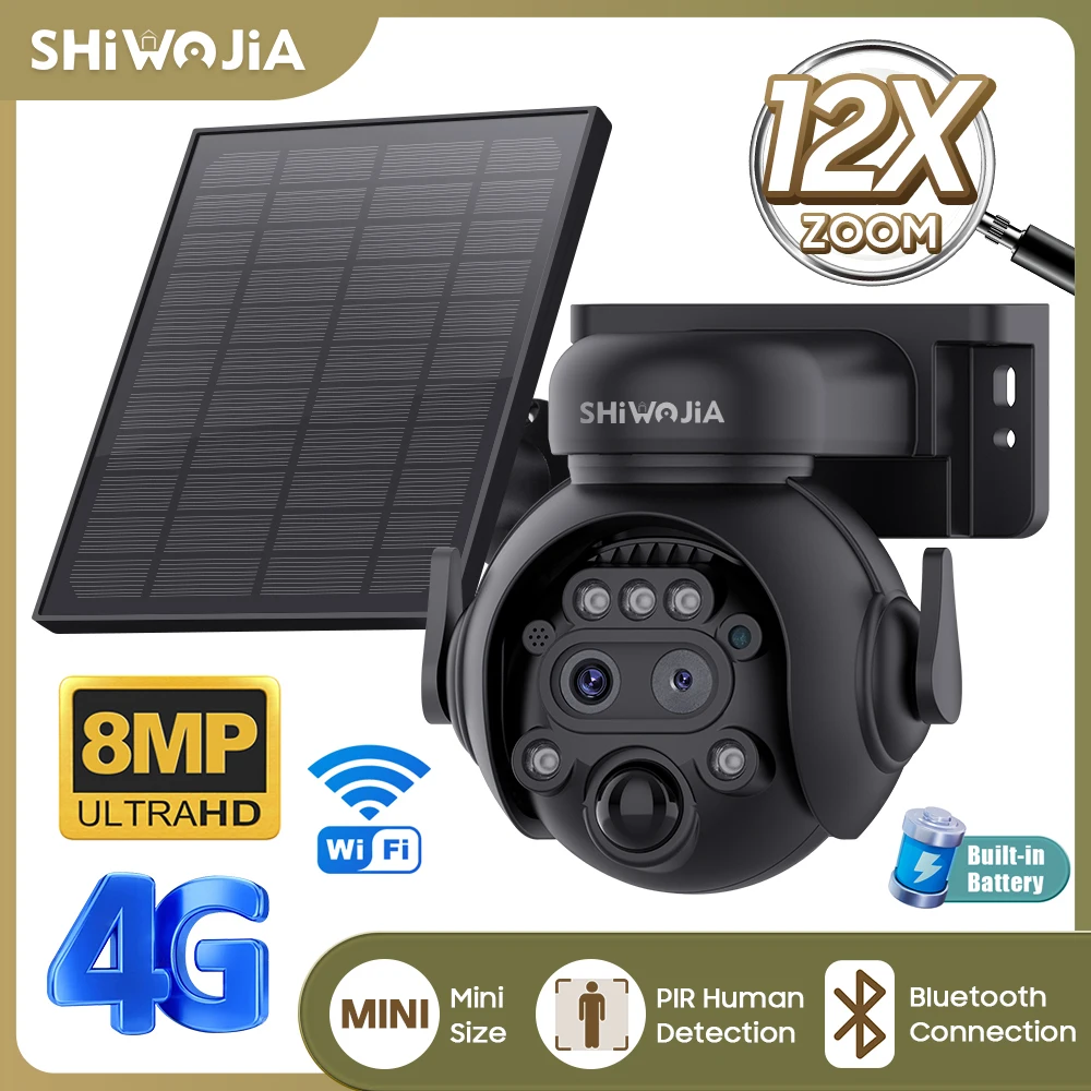 Smart Home Outdoor Camera - SHIWOJIA 12X Zoom 4G LTE Solar