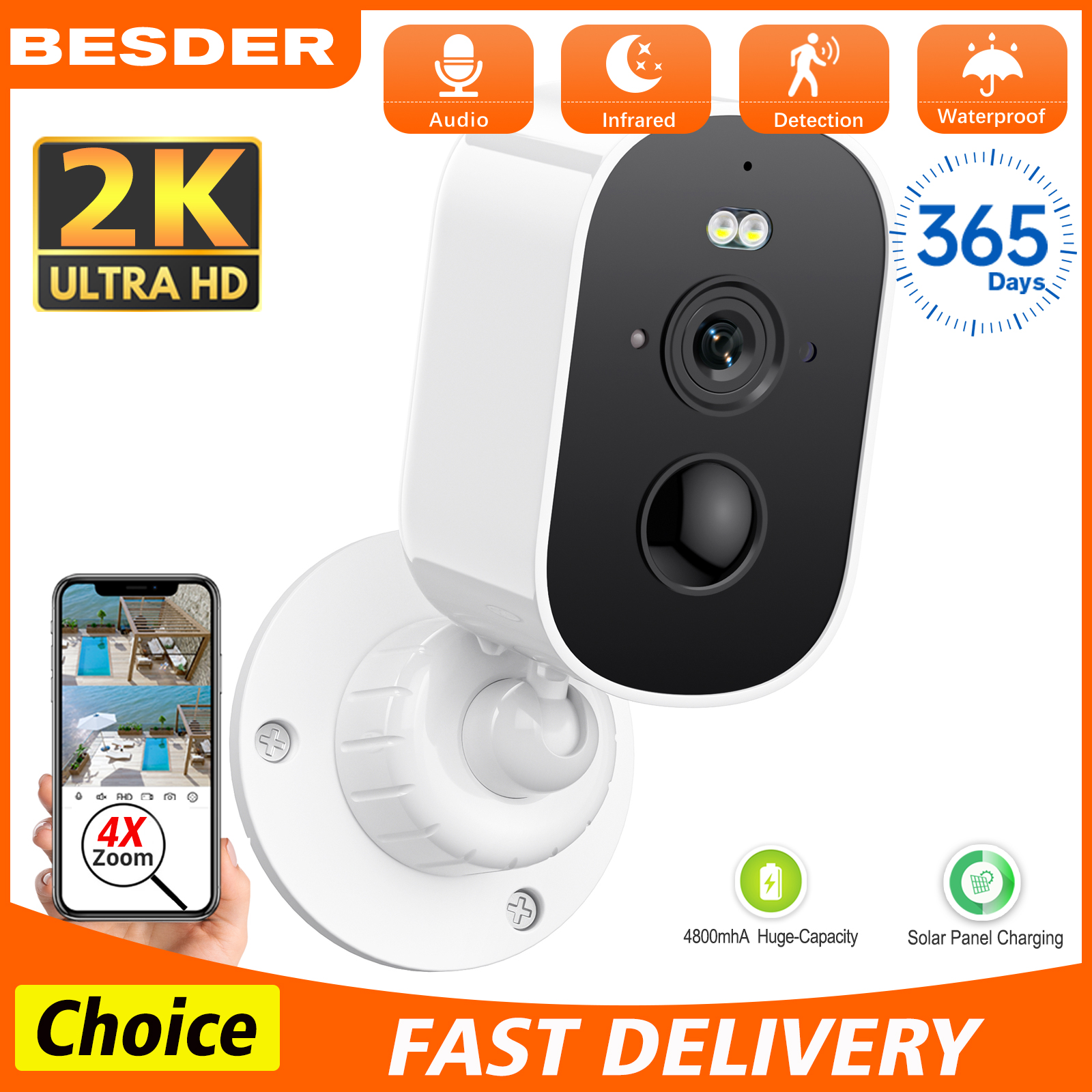 Smart Home Camera Ezviz - 4MP WIFI IP Camera Rechargeable Battery