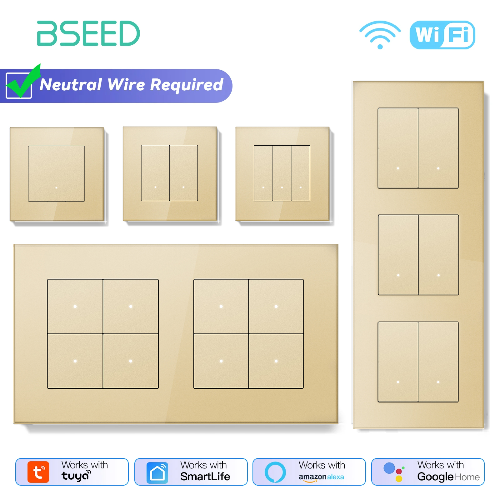 Smart Home Yellow - BSEED WIFI Smart Switches Series 1/2/3/4Gang